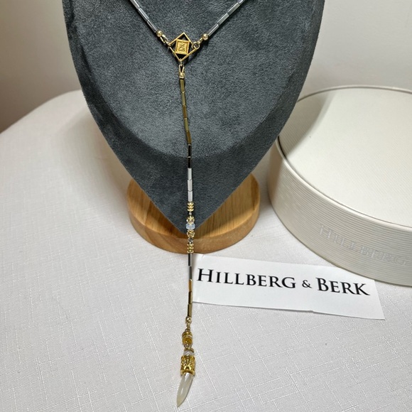 Hillberg & Berk Y NECKLACE natural stones, hematite, Swarovski crystals, gold - Picture 4 of 10